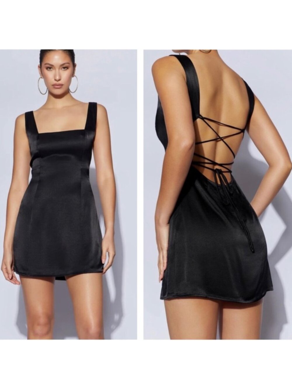 Meshki Carina Tie Back Black Mini Slip Dress XL Women Dresses Mini Black